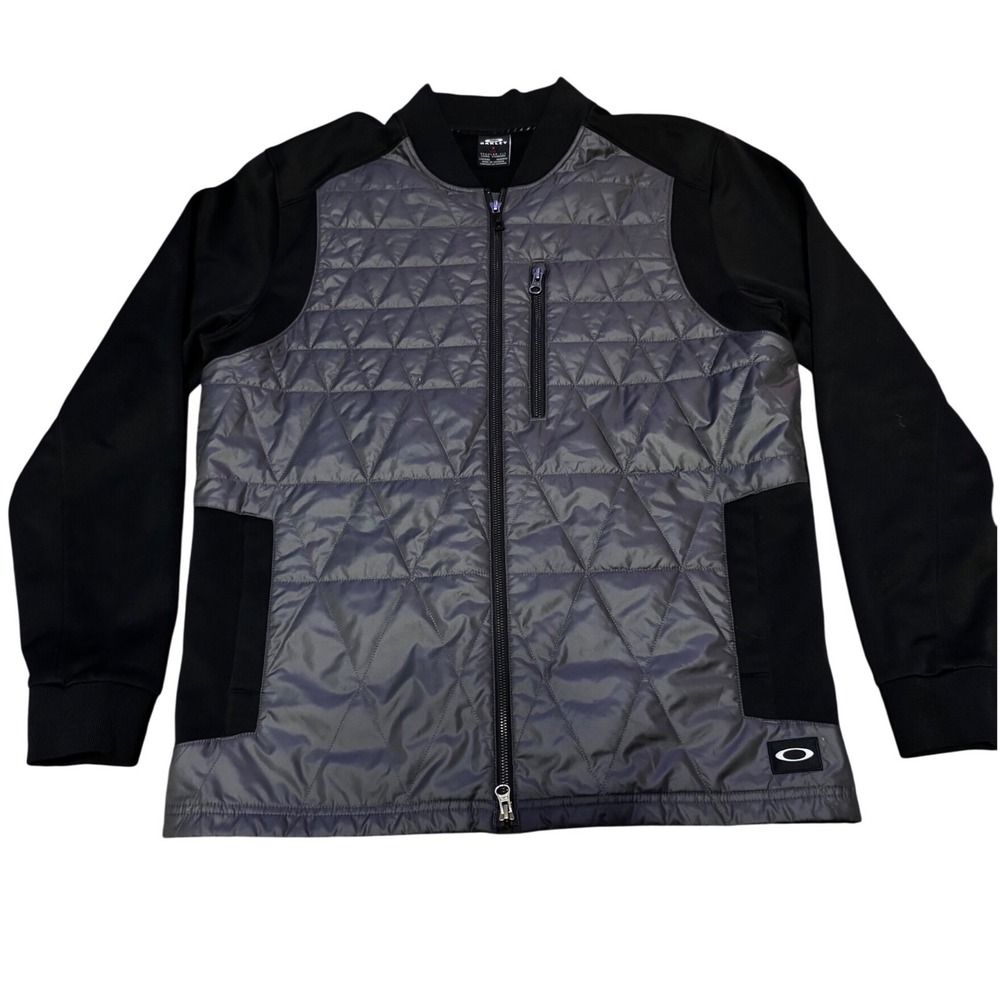 Oakley Mens Hybrid Quilted Fleece Full Zip Jacket Black‎ Grey Large Regular Fit